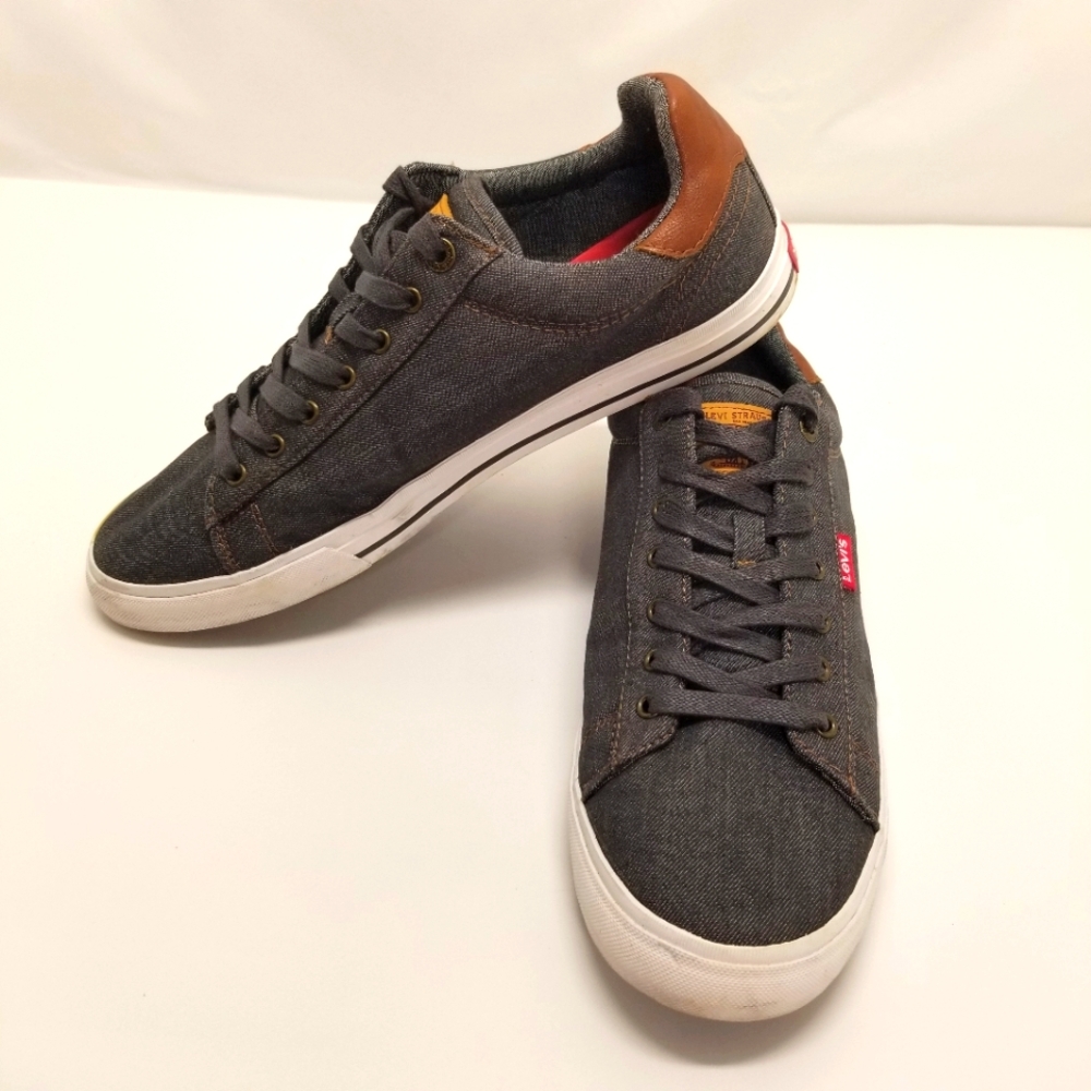 Levi's Mens Size 11 Sneaker Comfort Canvas Denim Blue Leather Lace Up